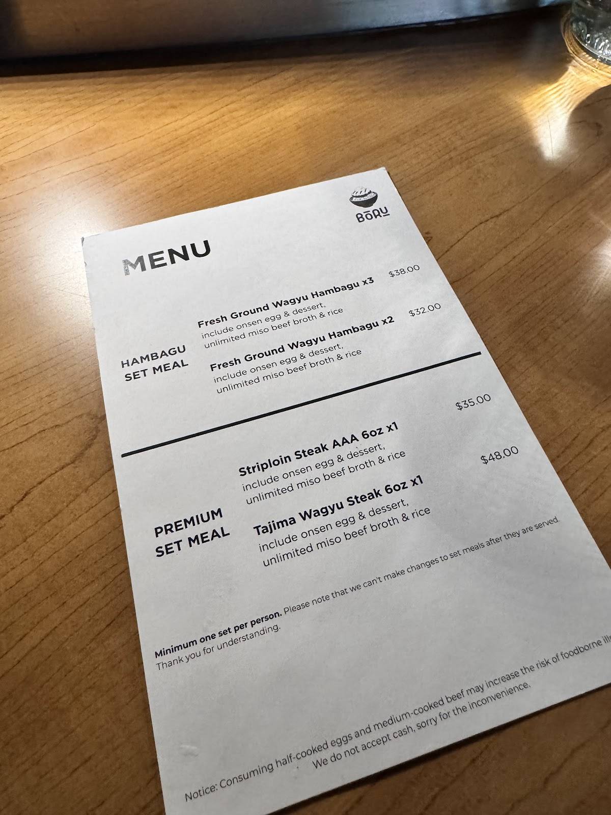 Boru Toronto меню