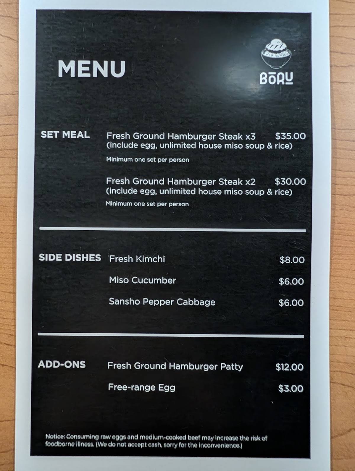 Boru Toronto меню