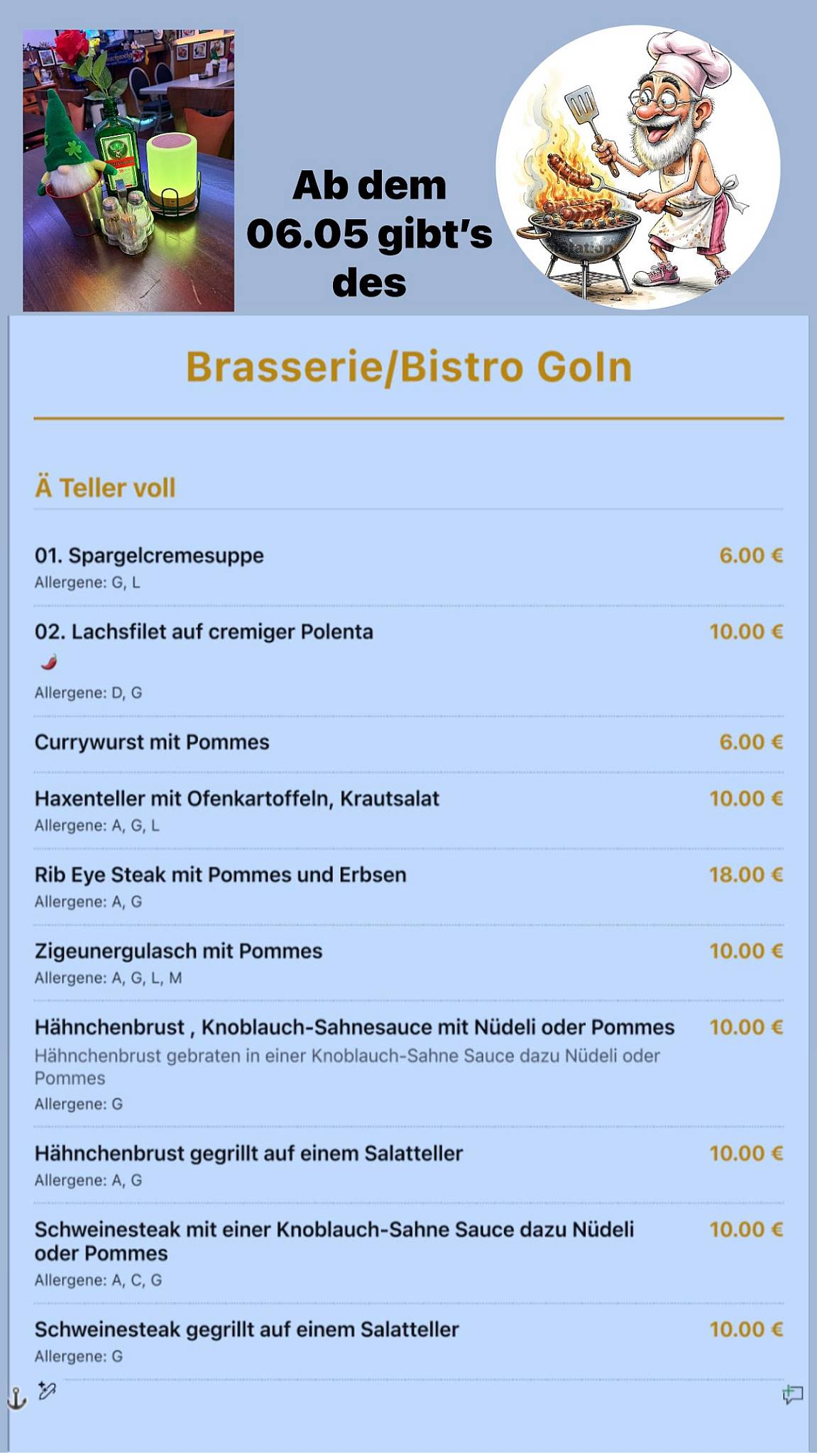 Brasserie/Bistro GoIn меню