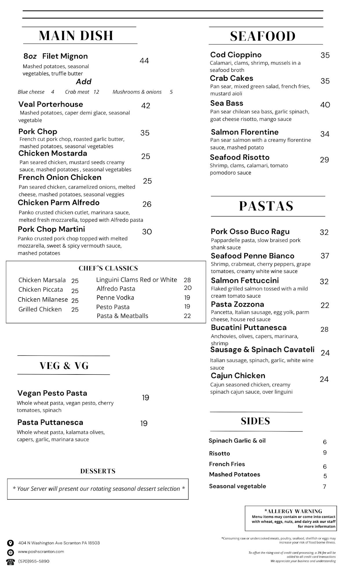 Bukatini at Posh меню