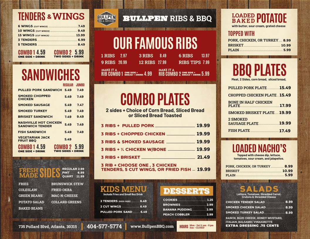 Bullpen Ribs & BBQ меню
