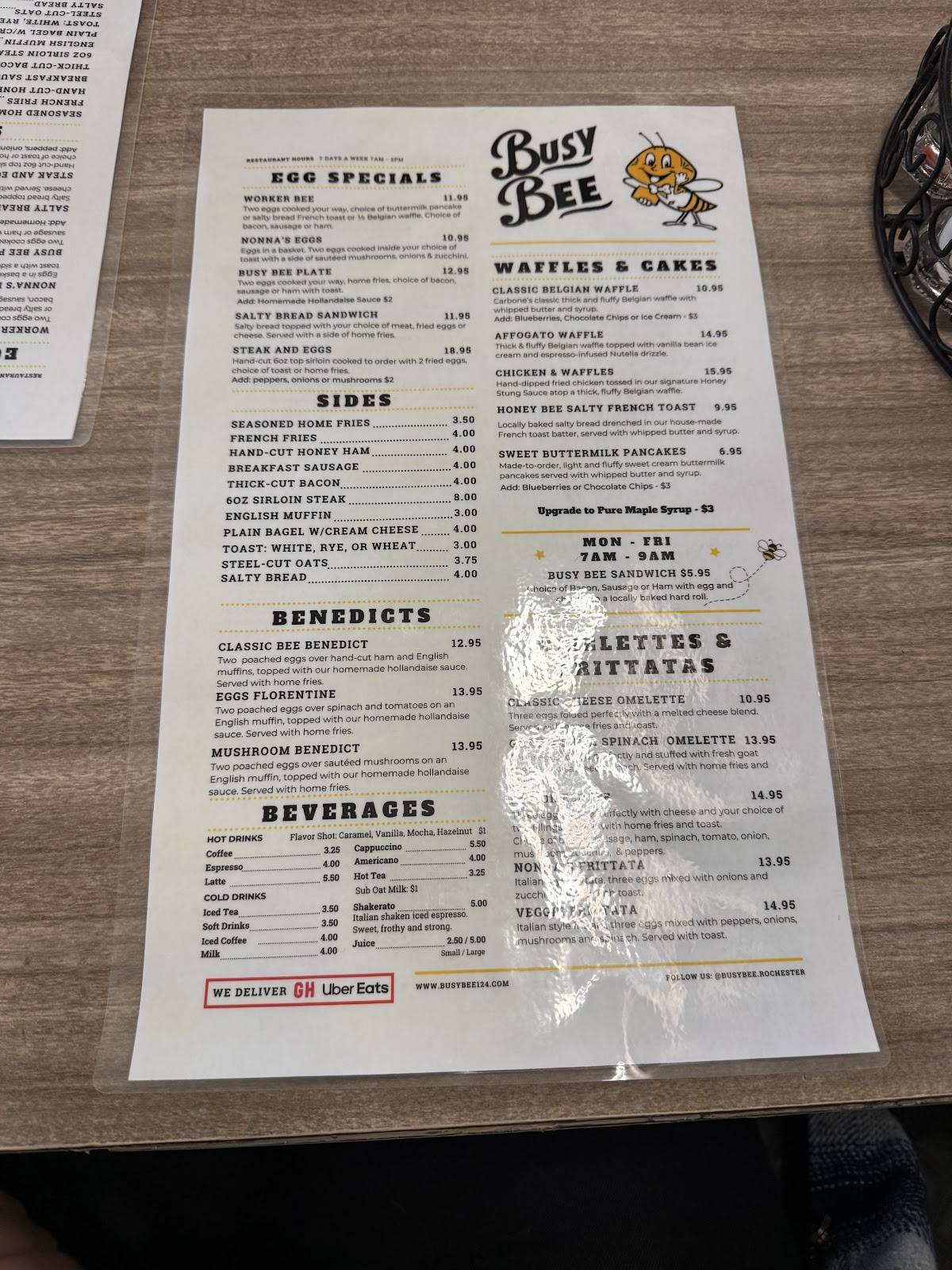 Busy Bee меню