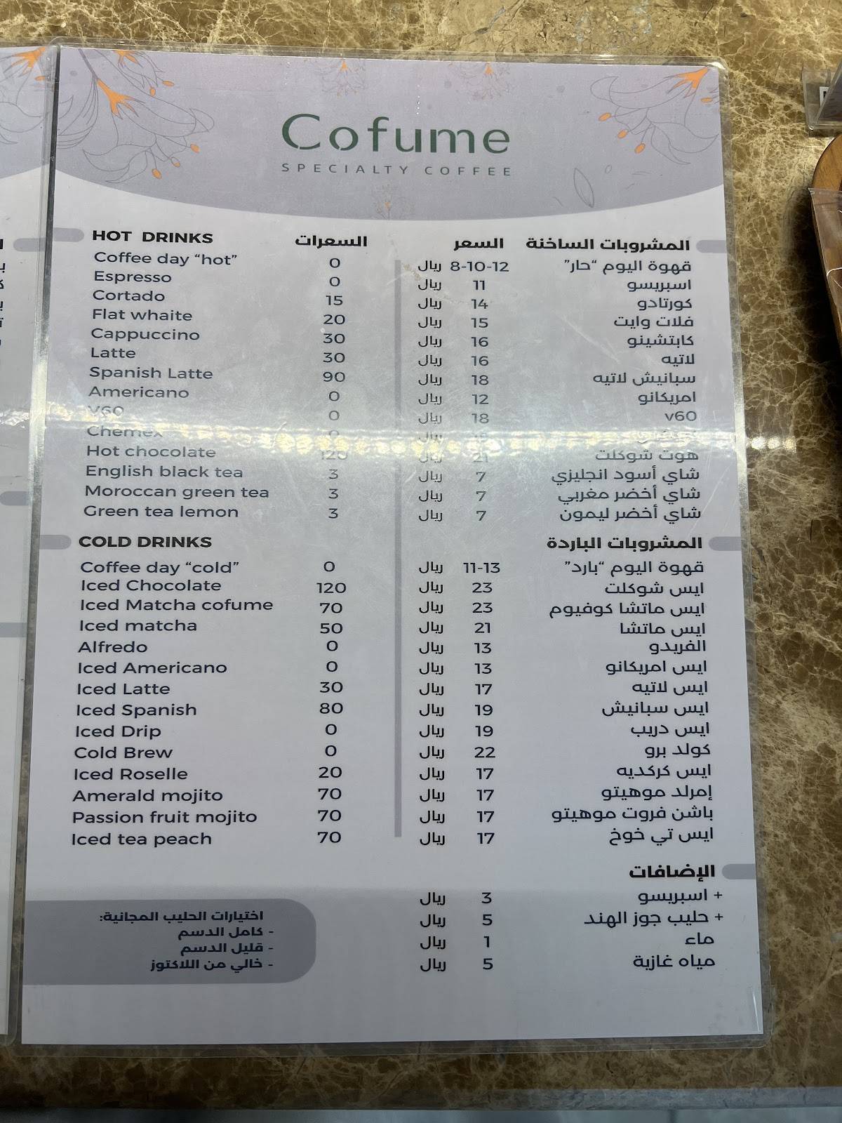 COFUME меню