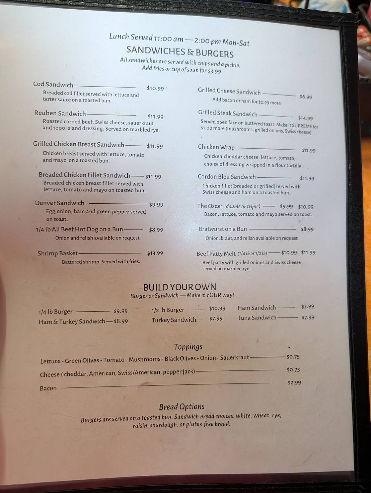Cable Cafe меню