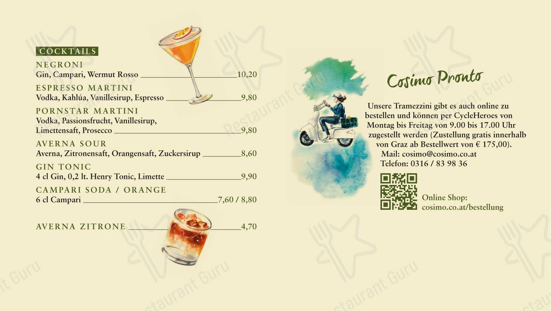 Меню напитков кафе Café Cosimo в Граце