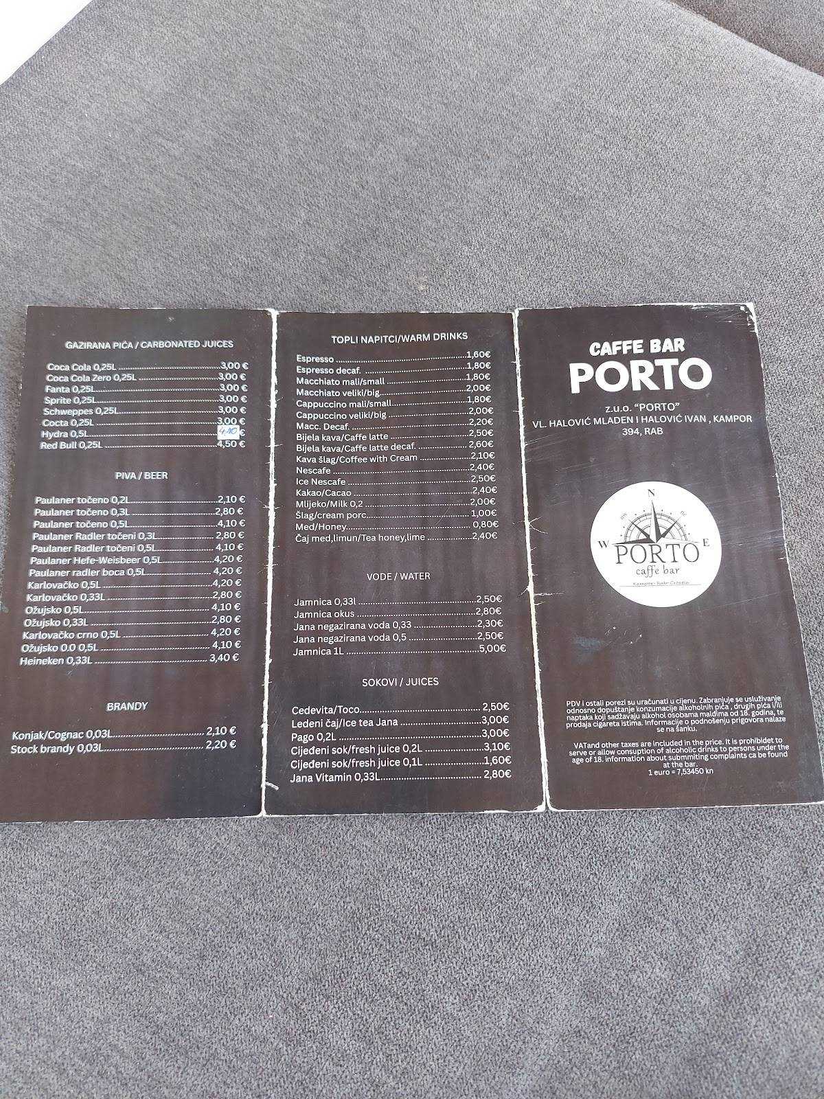 Cafe Porto меню