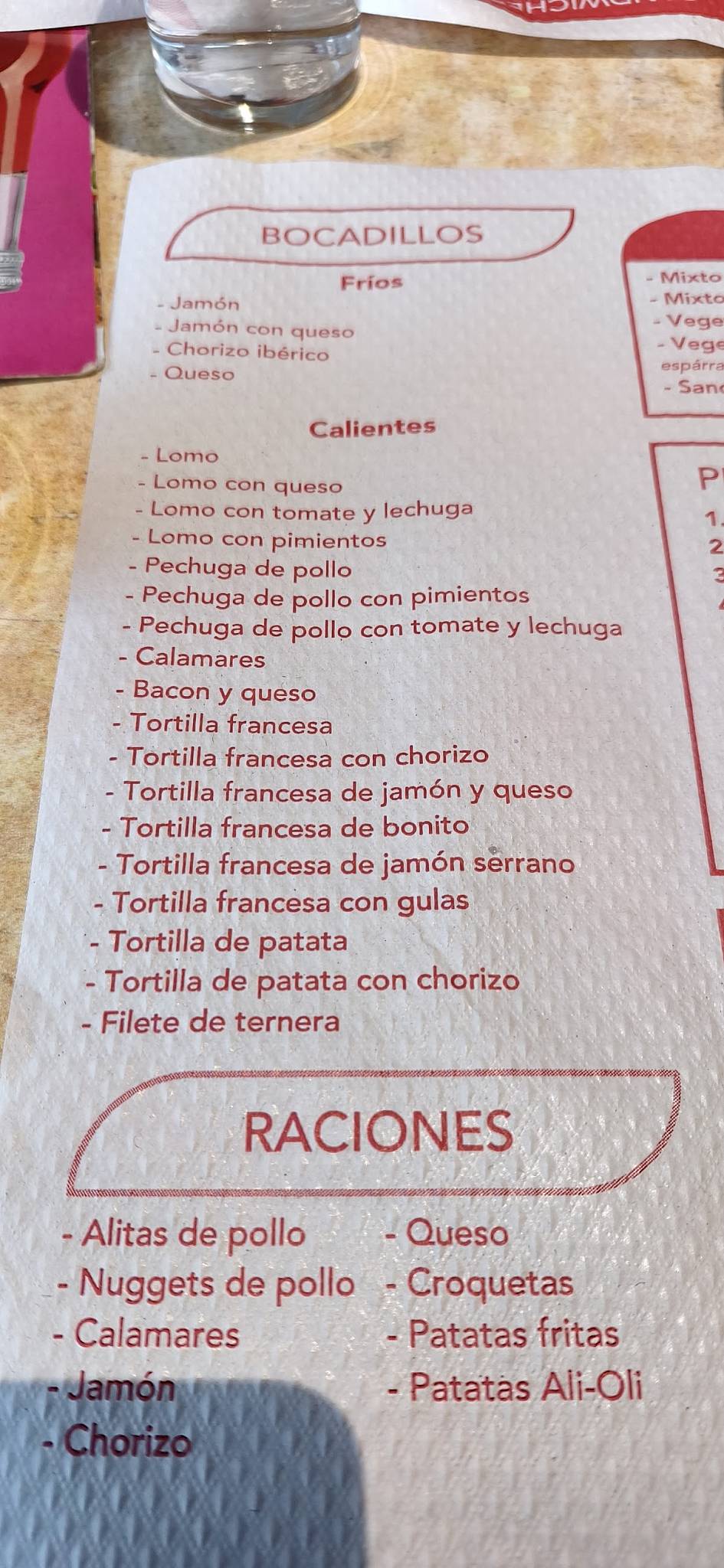 Cafetería Pindal 2 меню
