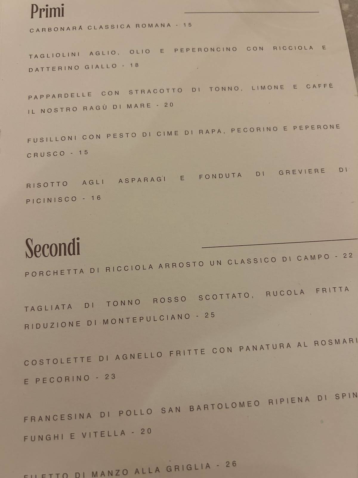 Campo Osteria меню