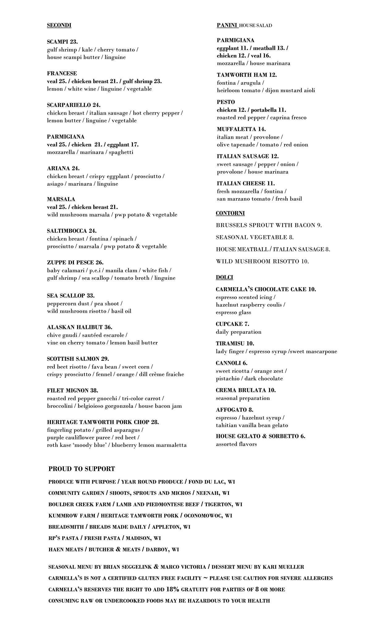 Carmella's an Italian Bistro меню