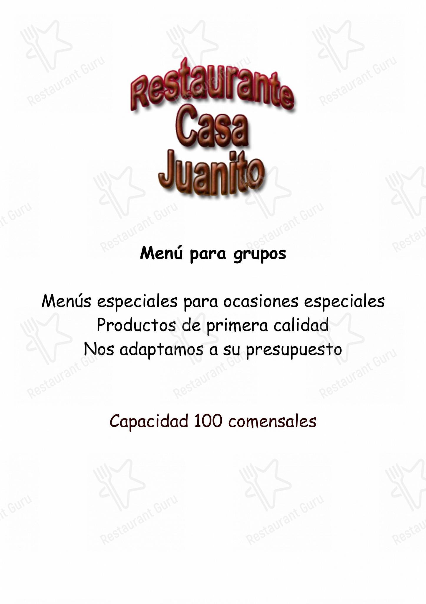 Меню напитков ресторана Restaurante Casa Juanito в Раскафрии