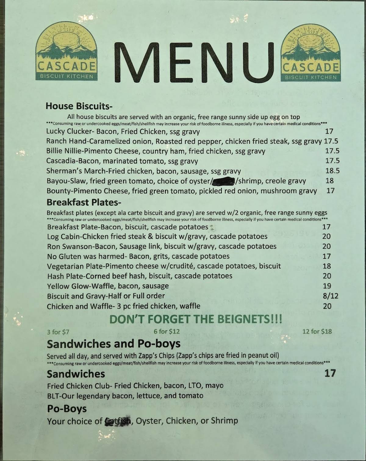 Cascade Biscuit Kitchen меню
