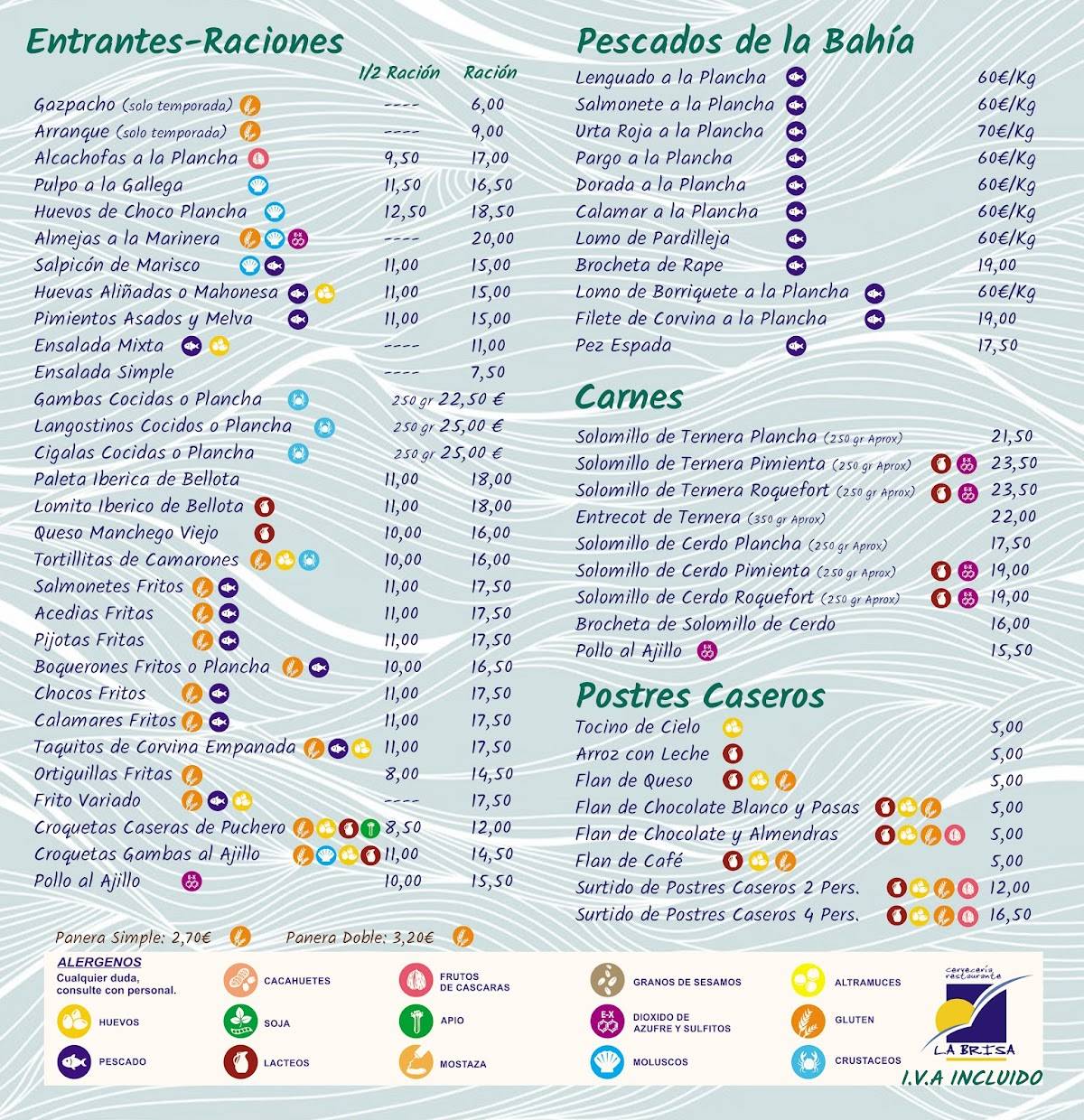 Cervecería Restaurante La Brisa меню