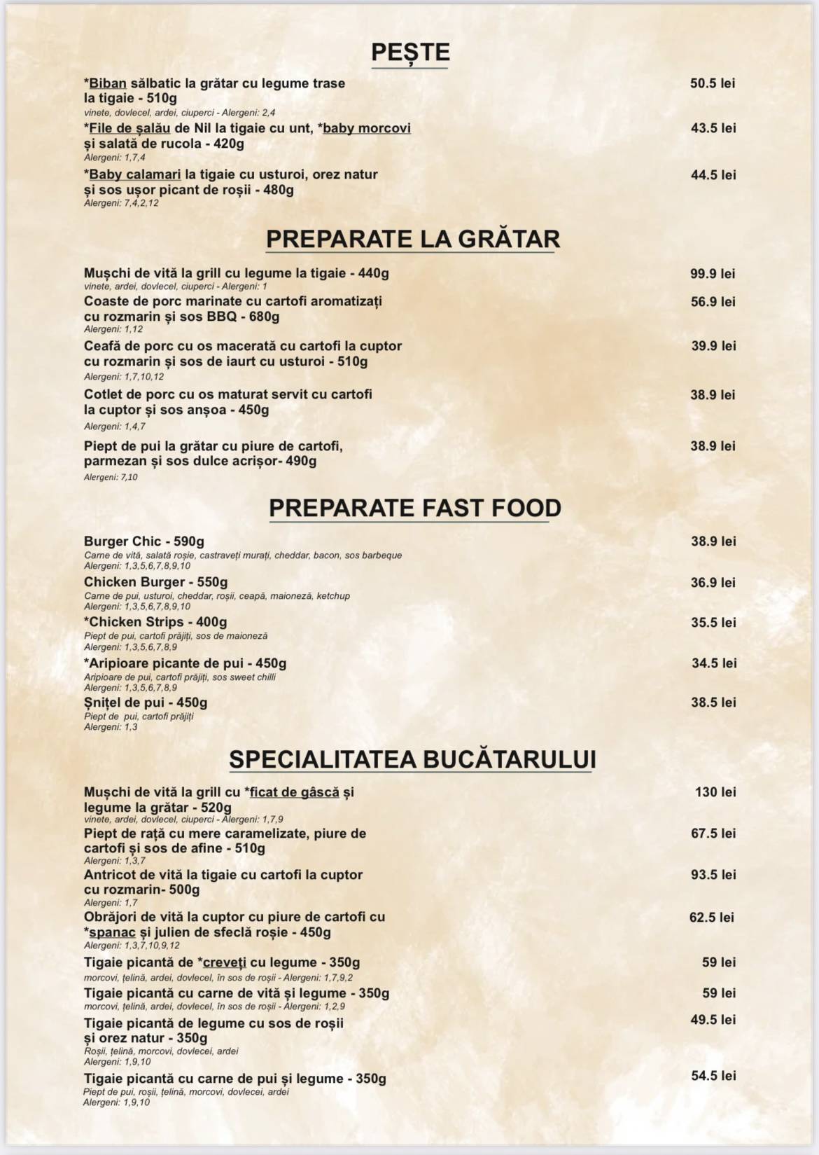 Chic Restaurant and Lounge меню