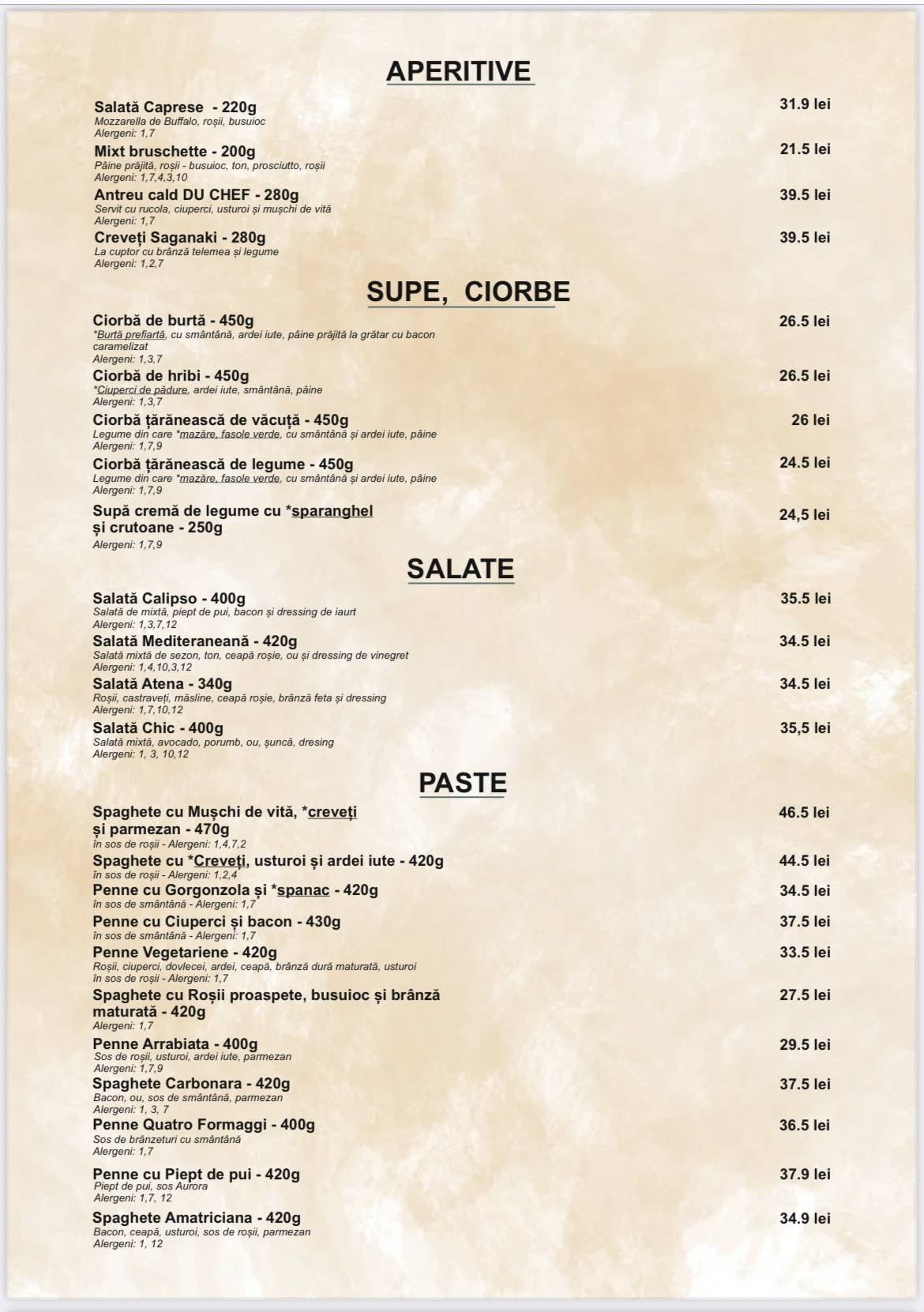 Chic Restaurant and Lounge меню