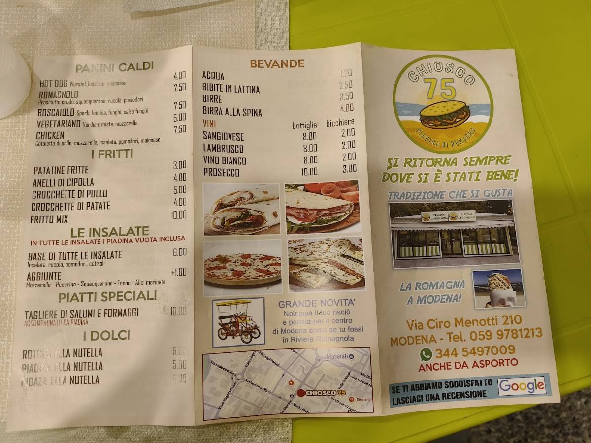 Chiosco 75 меню