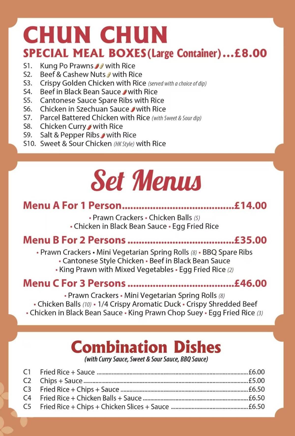 Chun Chun Chinese Takeaway меню