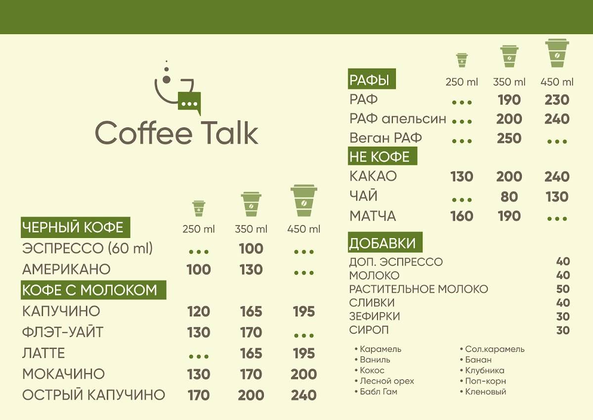 Coffee talk меню