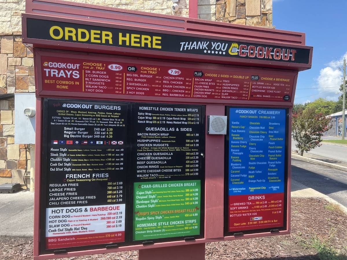 Cook Out меню