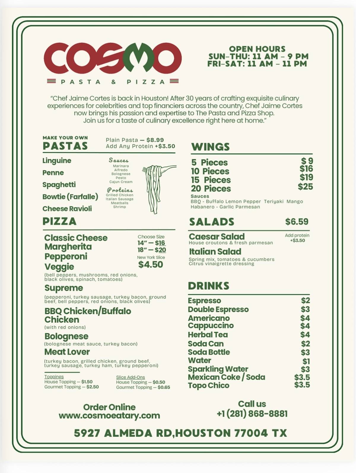 Cosmo Eatery меню