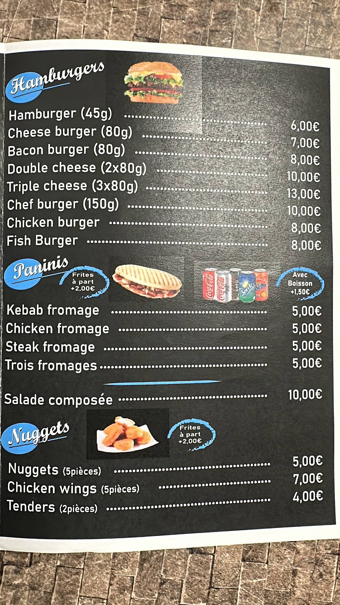 Zaen tacos et Kebab меню