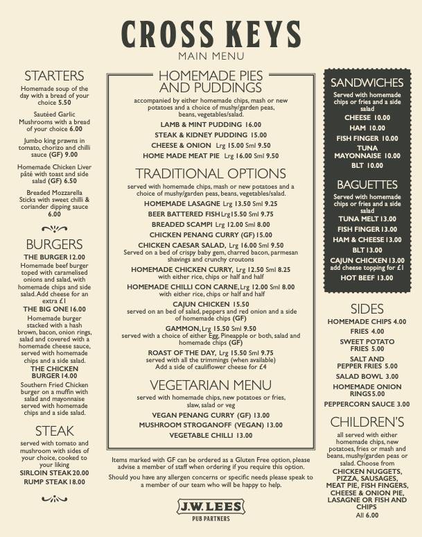 Cross Keys Inn меню