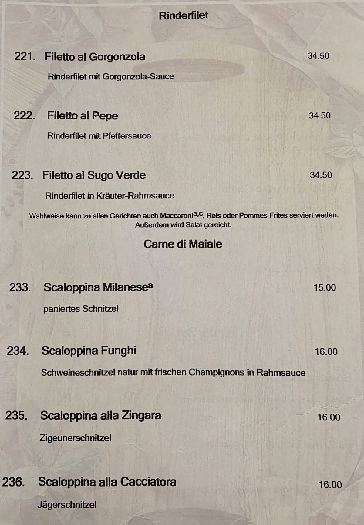 Da Angelo Trier-Zewen меню