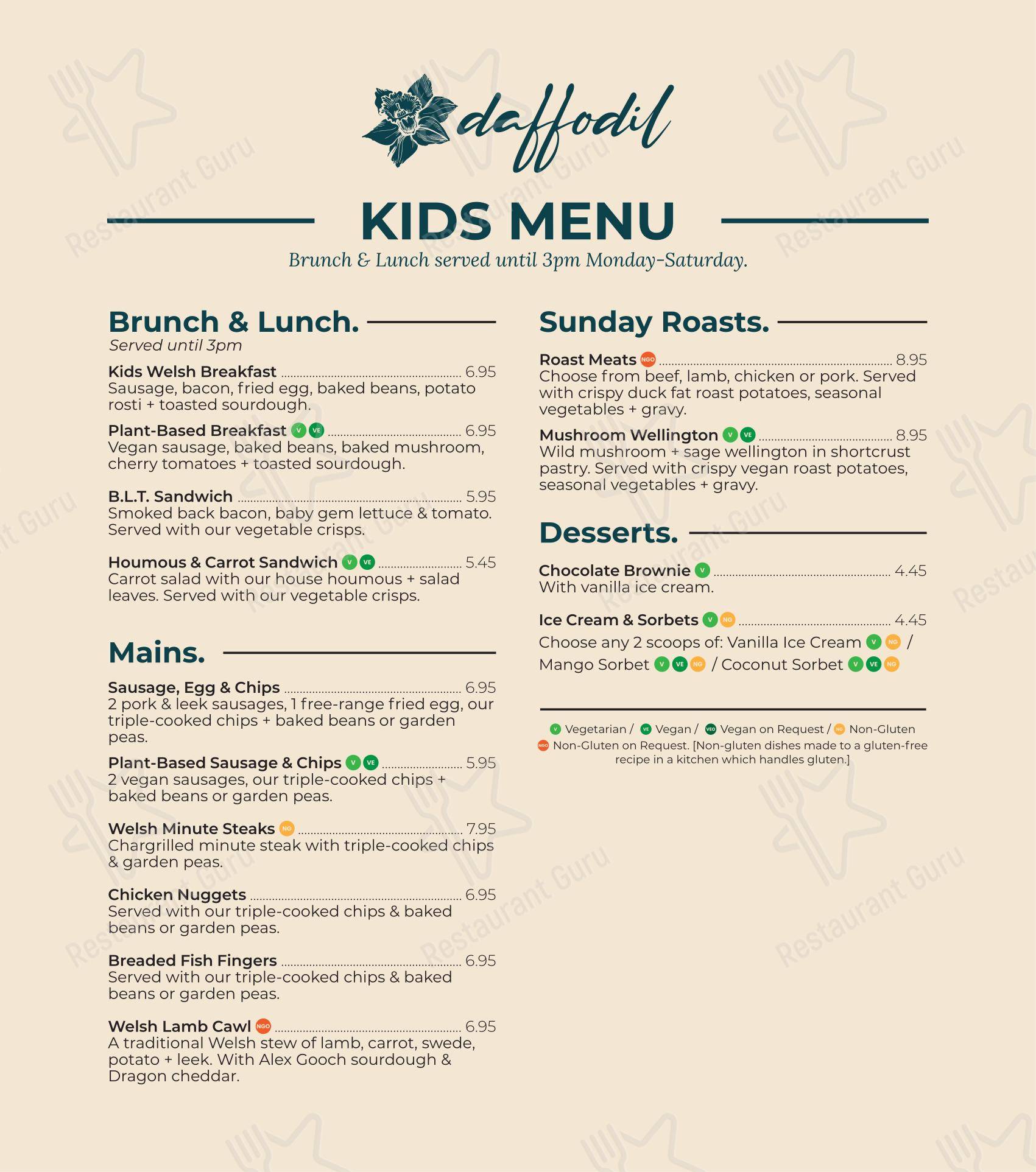 Lunch Menu ресторана Daffodil в Кардифф