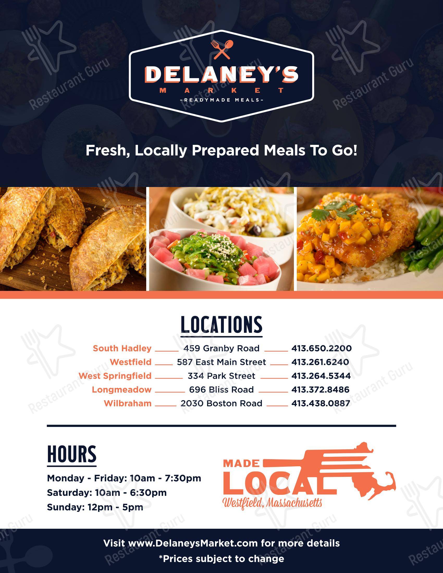Меню напитков десерта Delaney's Market