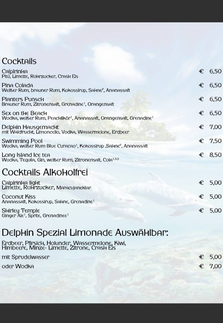 Delphin Sportsbar меню