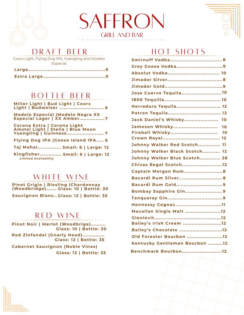 Saffron Grill & Bar меню