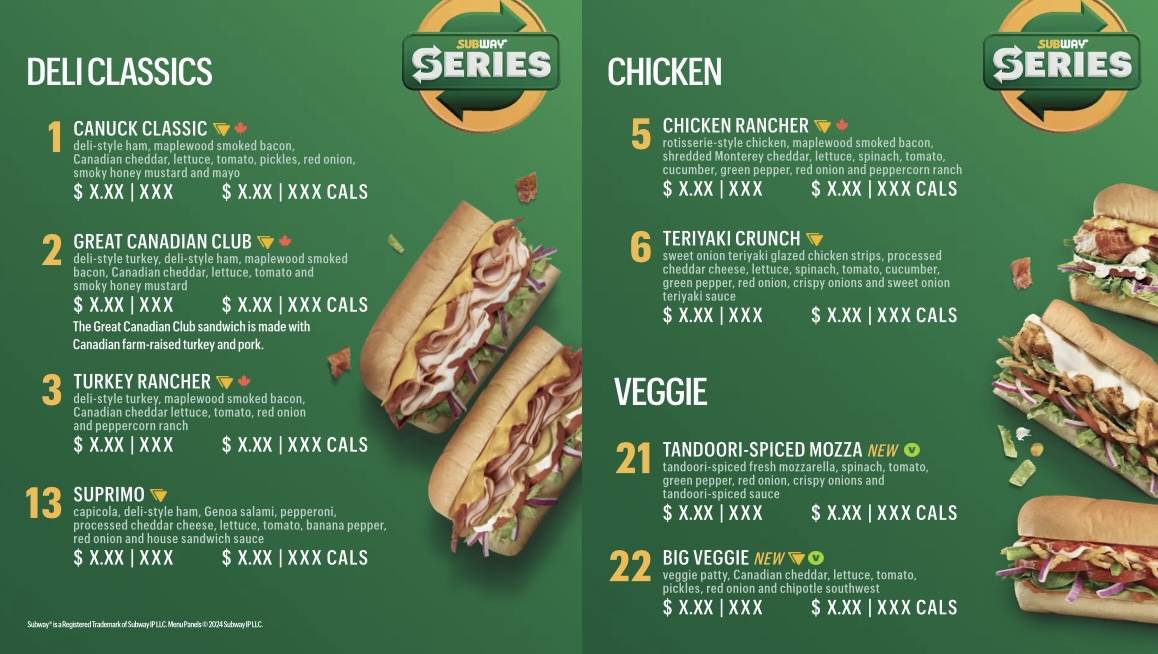 Subway меню