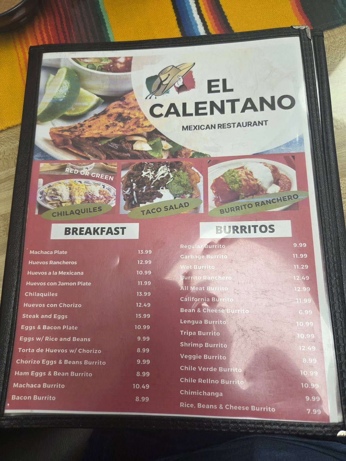 El Calentano Restaurant меню