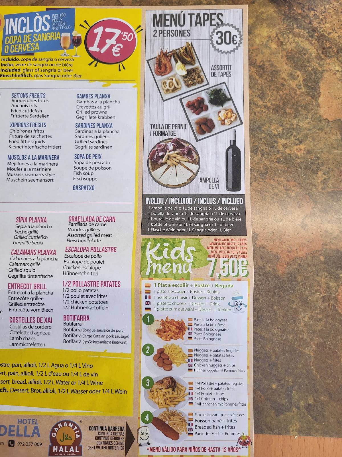 Restaurant Bajamar Buffet libre меню