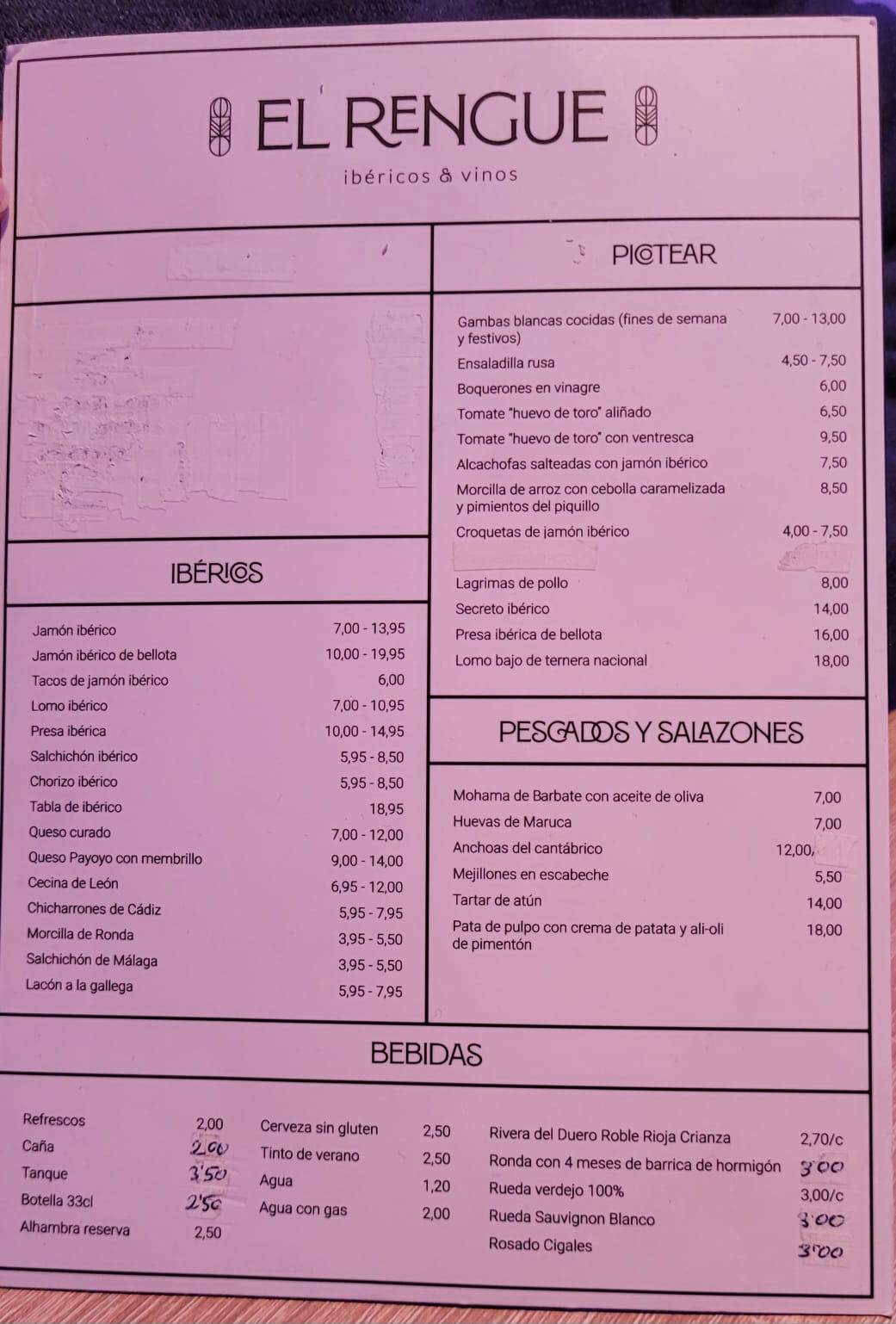 El Rengue Coín меню