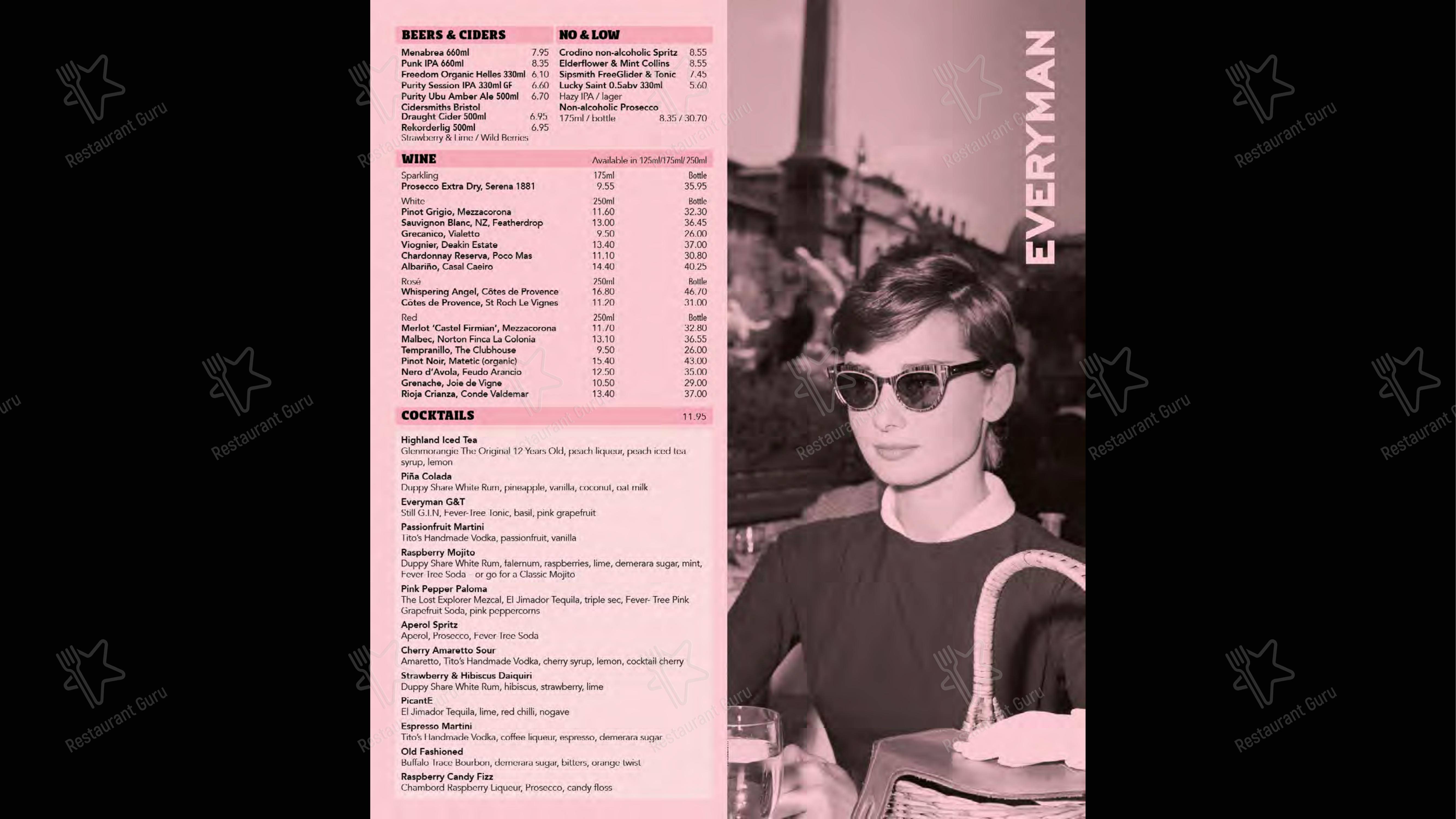 Меню паба и бара Everyman Edinburgh