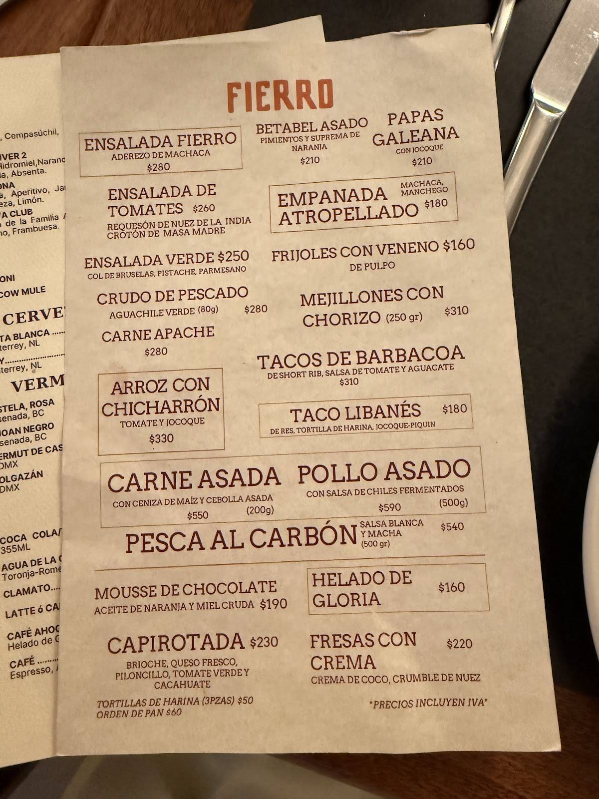 FIERRO меню