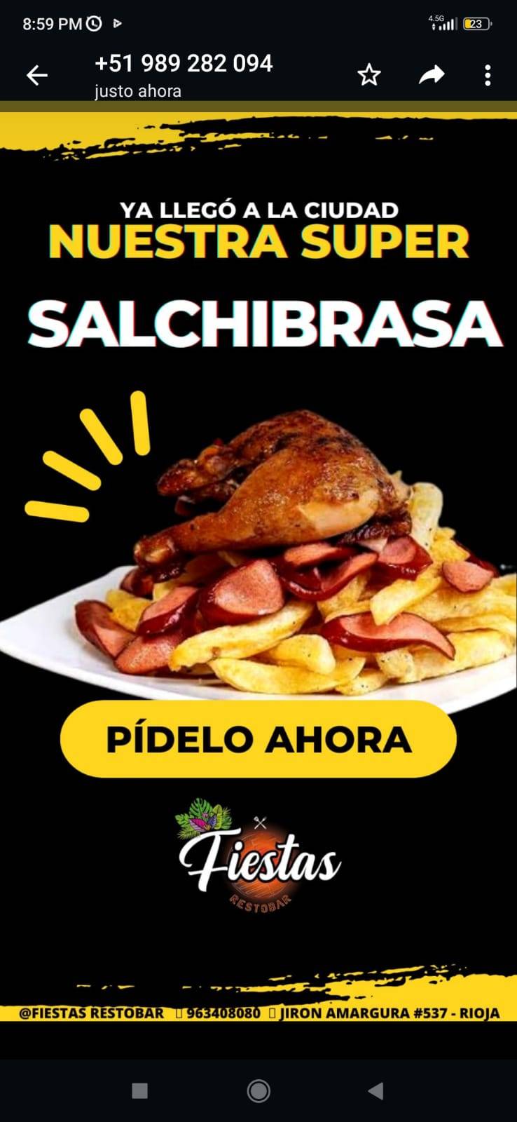 FIESTAS RESTOBAR меню