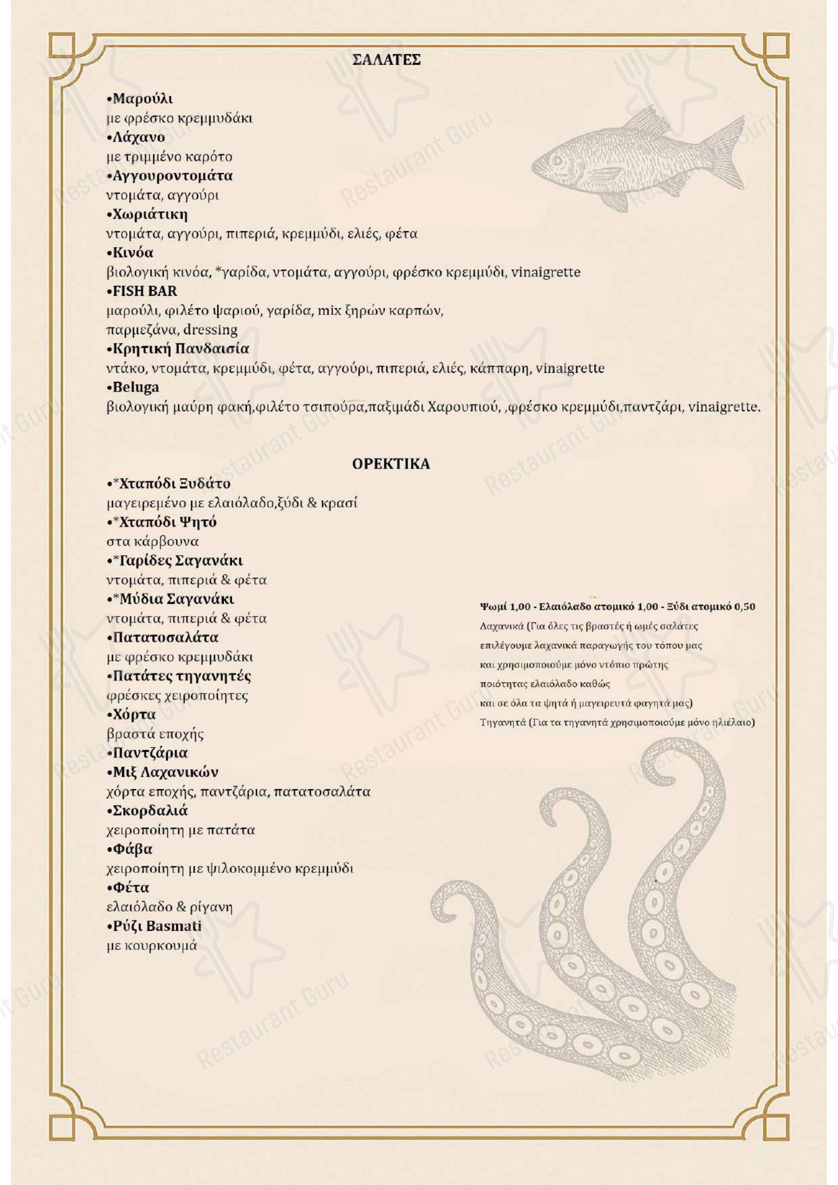 Меню ресторана FISH BAR Αγρίνιο в Агринио
