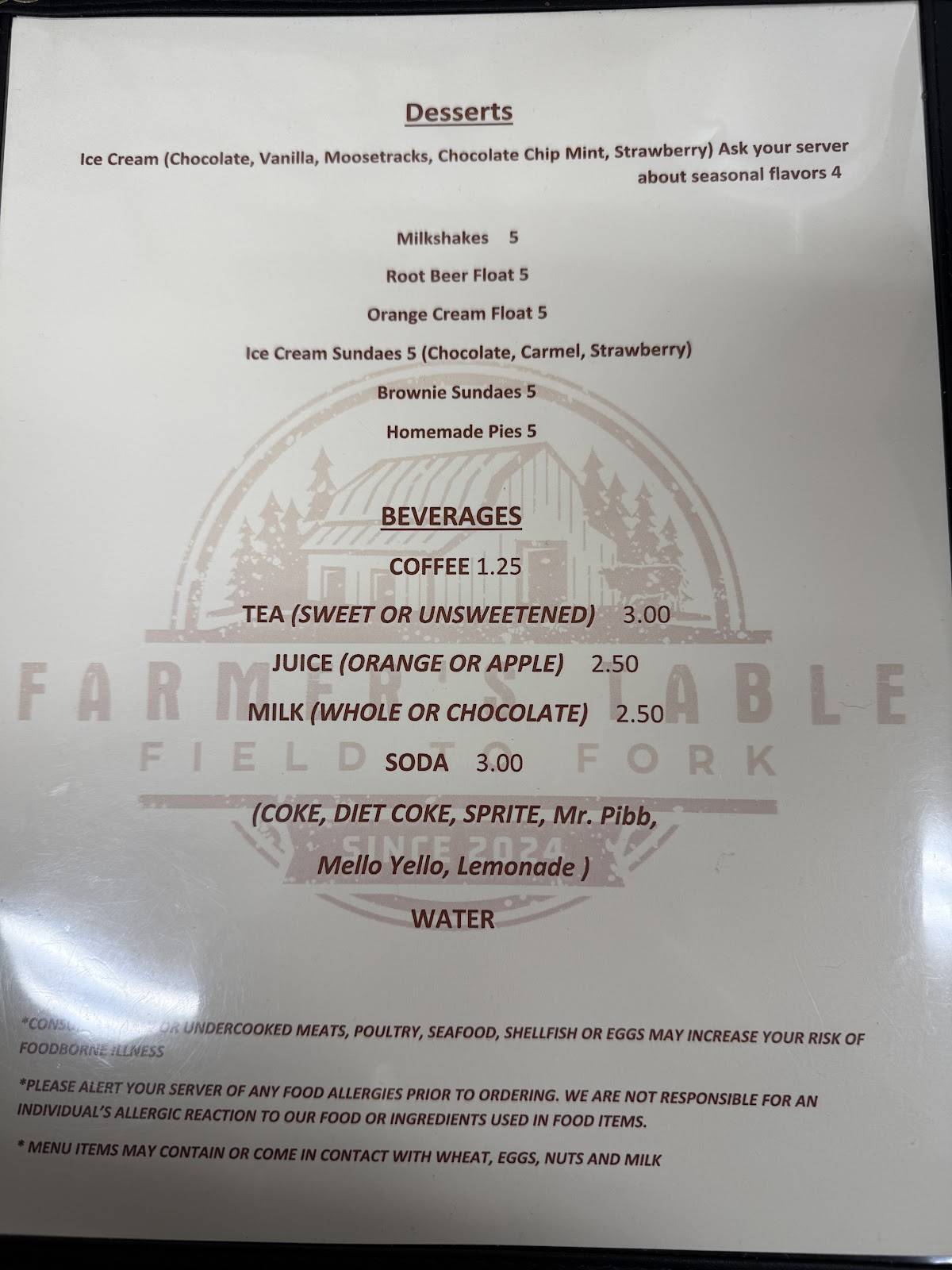Farmer's Table меню