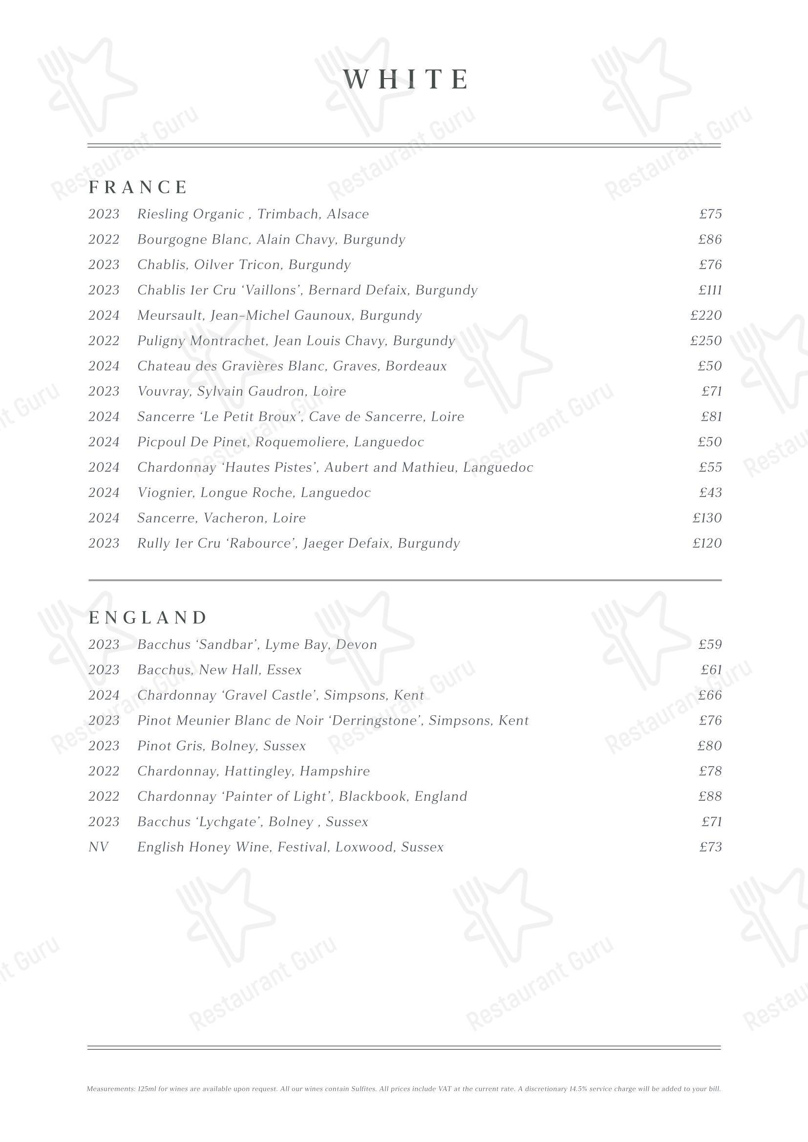 Wine Menu паба и бара Fiume в Лондоне