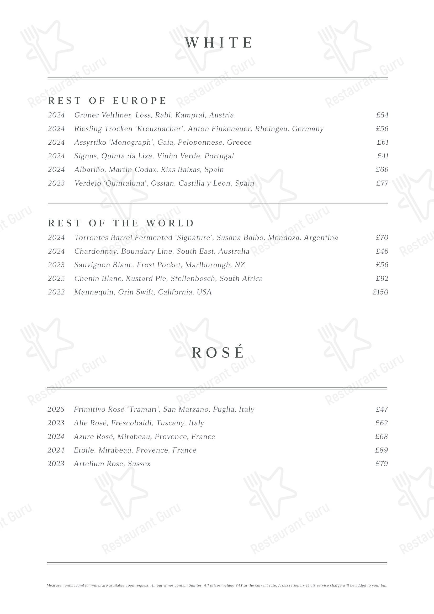 Wine Menu паба и бара Fiume в Лондоне