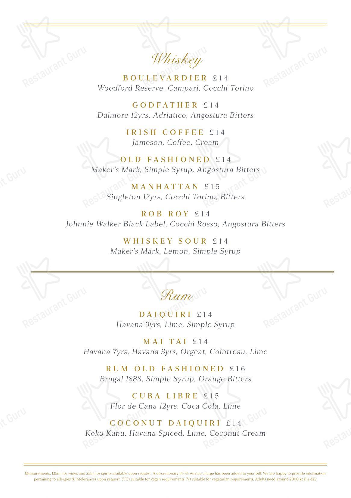 Меню паба и бара Fiume - Catering Menu