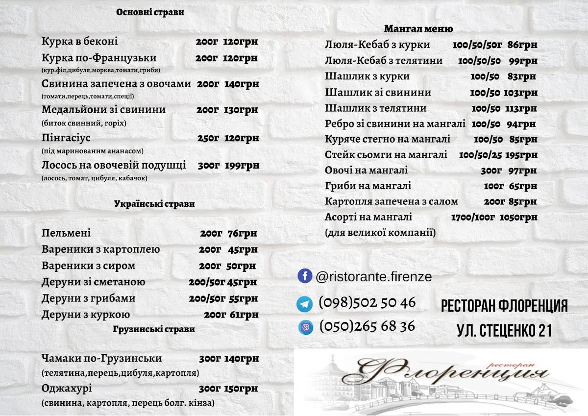 Флоренция меню