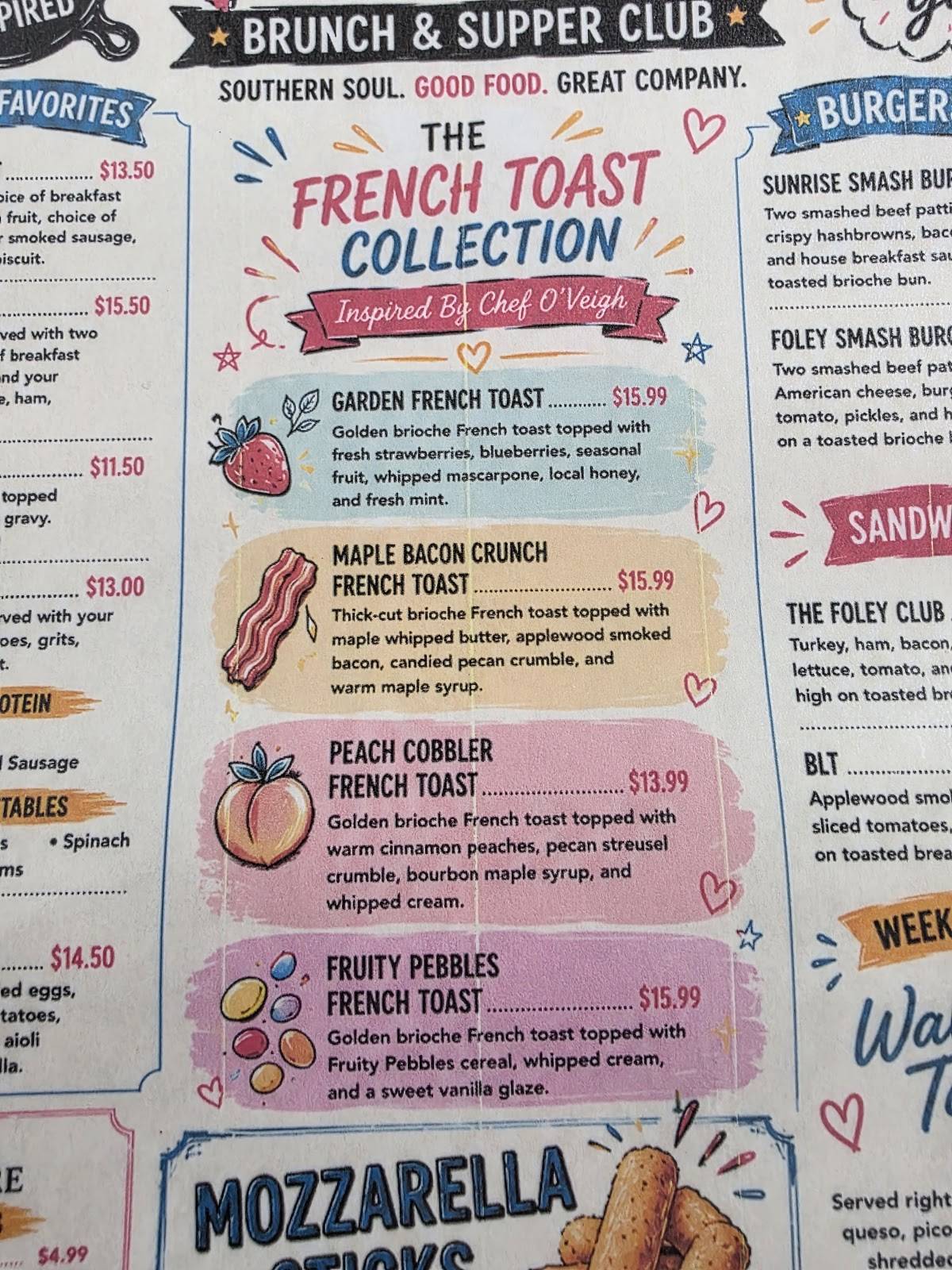 Foley Brunch and Supper Club меню