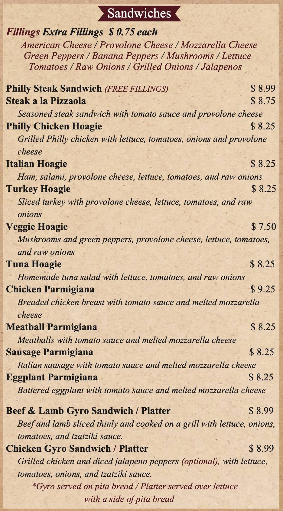 Frank's Pizza & Italian Restaurant меню