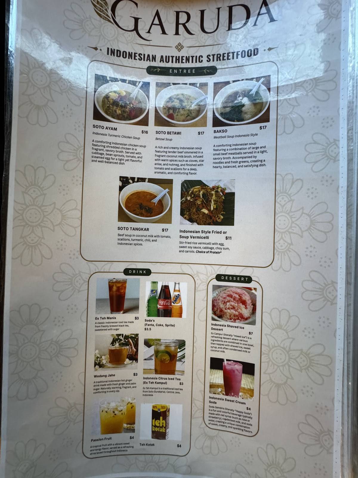 Garuda меню