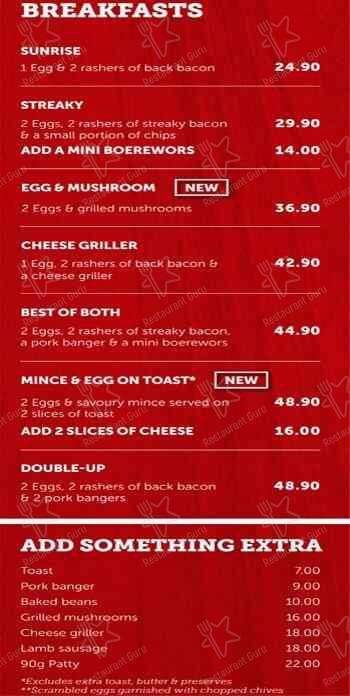 Wimpy Garden Route Mall меню