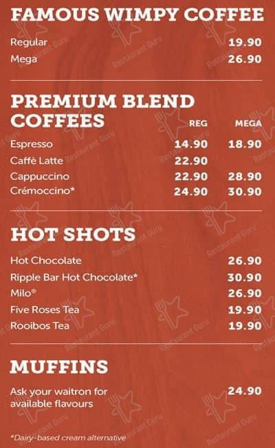 Wimpy Garden Route Mall меню