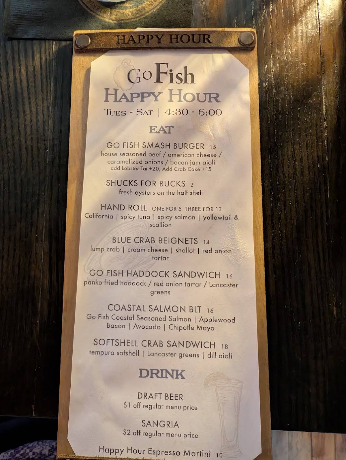 Go Fish - Seafood Restaurant меню