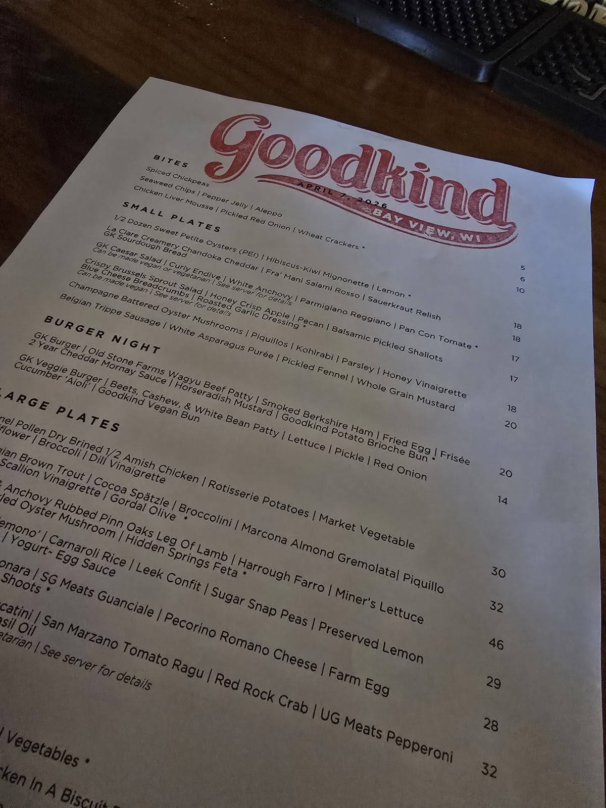 Goodkind меню